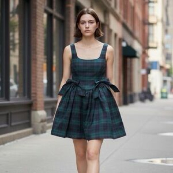 Avec Les Filles Dresses & Skirts - Avec Les Filles Tartan Mini Dress in Green and Black